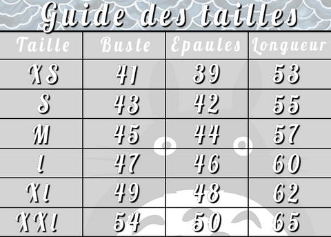 Guide des Tailles Totoro