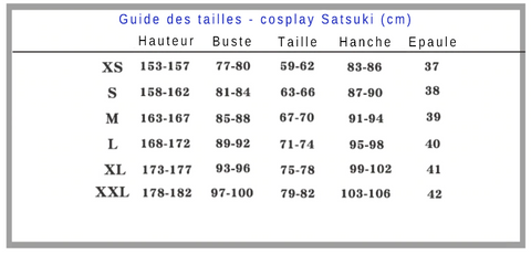 Guide des tailles cosplay Satsuki Totoro