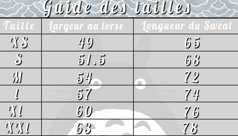 sweat guide des tailles