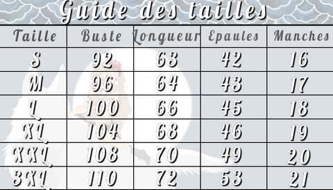 guide des tailles pour T-shirt Château Ambulant Fiole