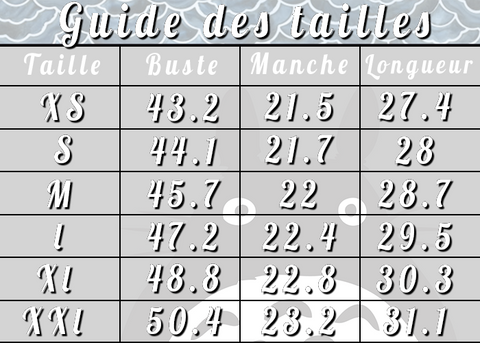 Guide des tailles de la veste Totoro bomber