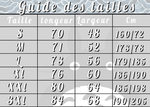 Guide des tailles T-Shirt Tombeau des Lucioles Adorable
